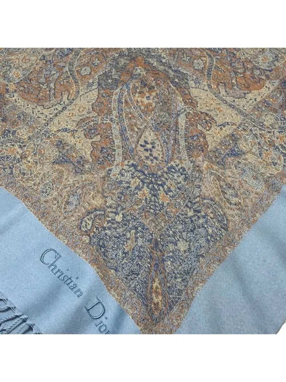 Dior Wool All Over Pattern Jacquard Large Shawl Blue Scarf
